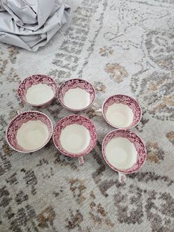 Lot of 6 Mason’s Vista Red White Transferware Tea Coffee Cup England Crown Logo