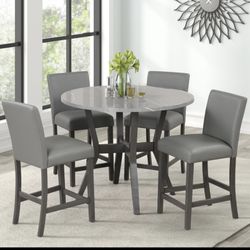  Dining Table 5 Piece Round Pub Set – Espresso / Gray