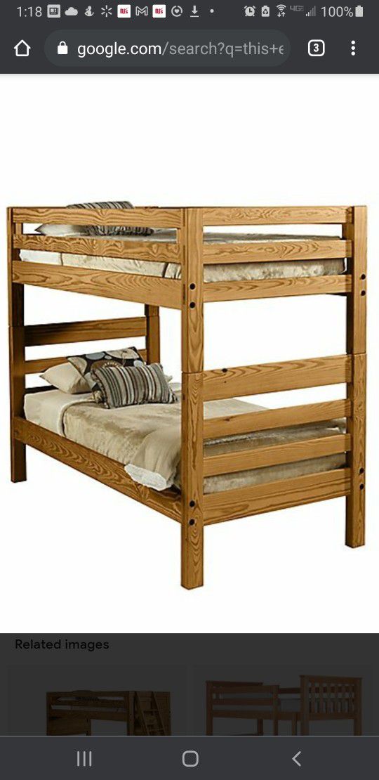 Solid Wood Bunk Bed With 2 Bunkie Boards