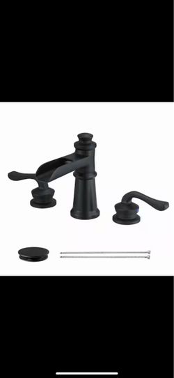 8 in. Widespread Double Handle Bathroom Faucet with Drain Kit Included in Matte Black