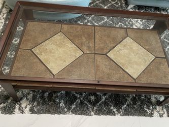 Copper Glass Coffee Table And 2 End Tables
