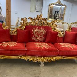 Royal 10 Feet Big Super Red Sofa , 2 Chairs And Coffee Table 