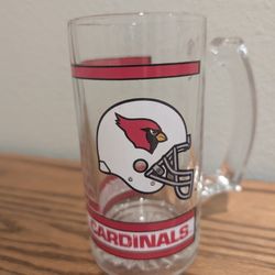 Vintage NFL Arizona Cardinals Thumbprint Handle Glass Beer Mug Stein Glass