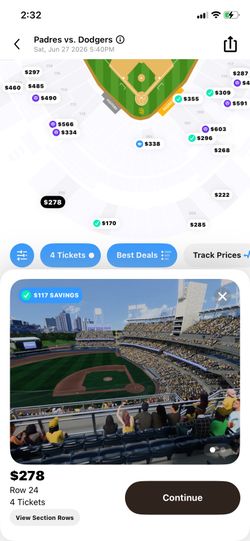 4 tickets to Padres Vs dodgers 06/27/2026