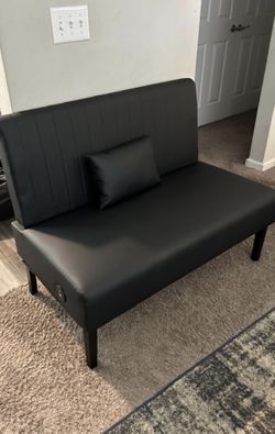 43" W Mini Small Black Leather Couch Armless Loveseat Sofa for Bedroom with USB Port, Small Couches for SmallSpace *Pickup only* 