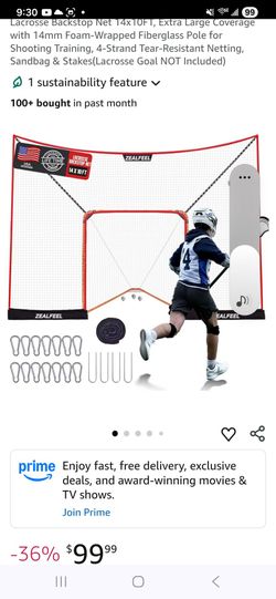 Lacrosse Backstop Net 14x10FT, Extra Large Coverage with 14mm Foam-Wrapped Fiberglass Pole for Shooting Training, 4-Strand