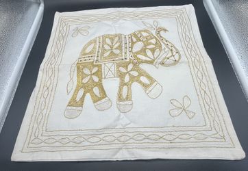 Vintage Embroidered Beaded  Pillow/Cushion Cover 16”x16” Elephant Motif