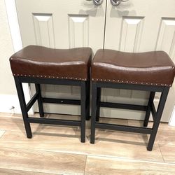 New 25" BarStools Set of 2 Counter Heigh Leather Saddle Bar Stool, Brown