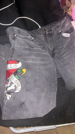 Ed Hardy Gray Denim Jeans with Embroidery