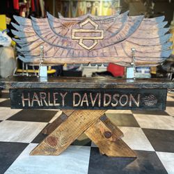 Harley Davidson Bench Carved By Hand