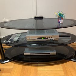 Glass Media Center With Three Shelves