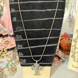 925 Milor Italy Chain Necklace & Cross Turquoise Pendant 29”