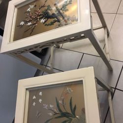 Swans Nesting Oriental Tables. Jade/Shells Mother of Pearl/ Price Is For 2 