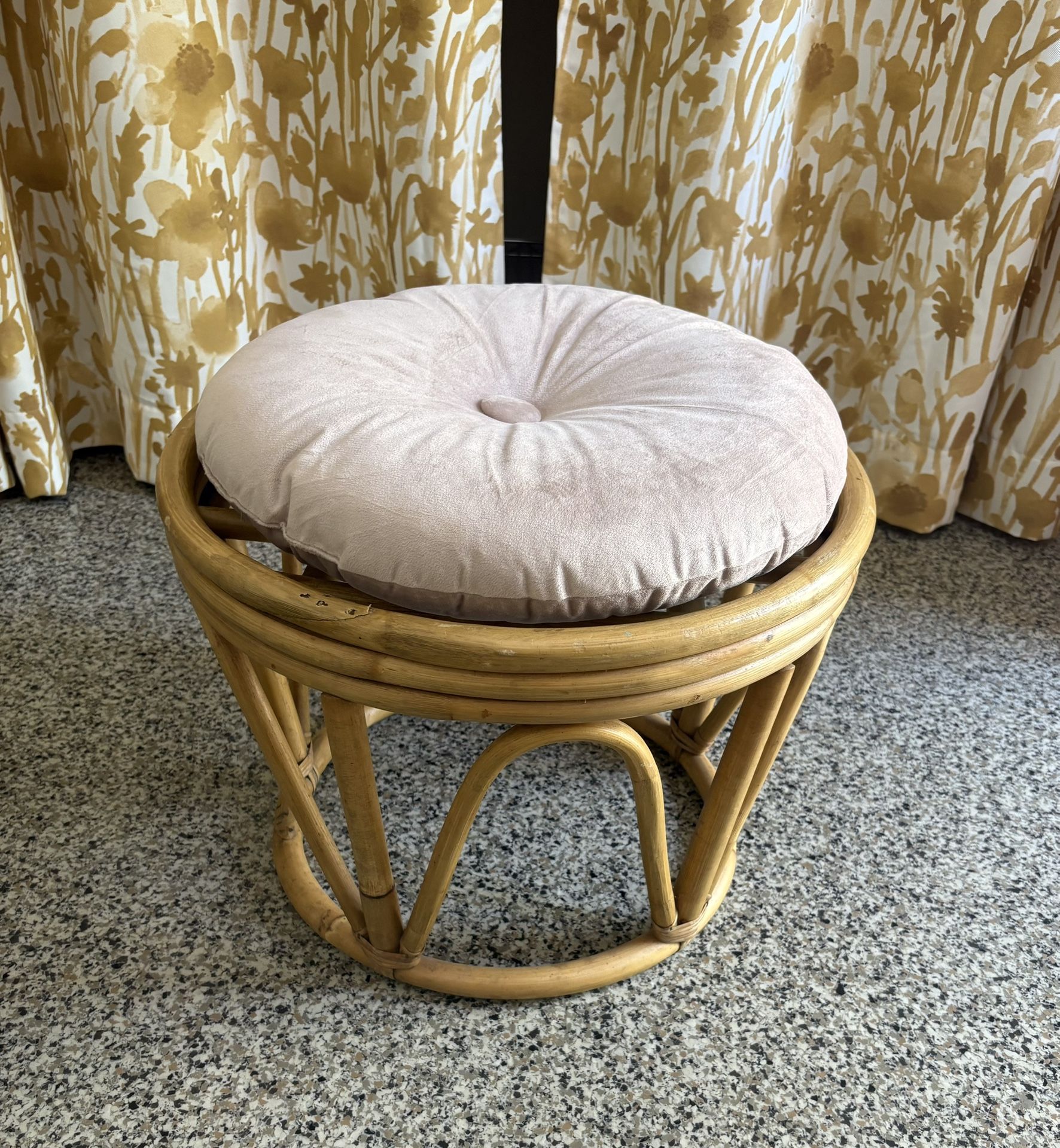 Vintage Bamboo Ottoman Footstool Bench w/ Pad 
