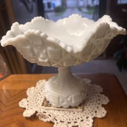 Westmoreland Milk Glass Old Quilt Footed Compote White 9" Diameter