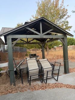 Outdoor Hardtop Gazebo with String Lights