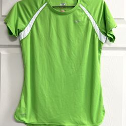 Nike Fit Dry Womens Green & White Vented Short Sleeve Top - Size Medium - VGUC