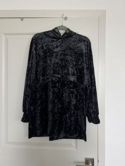 Zara NWT Women Black Crushed Velvet Hooded Sweatshirt Pullover Hoodie M
