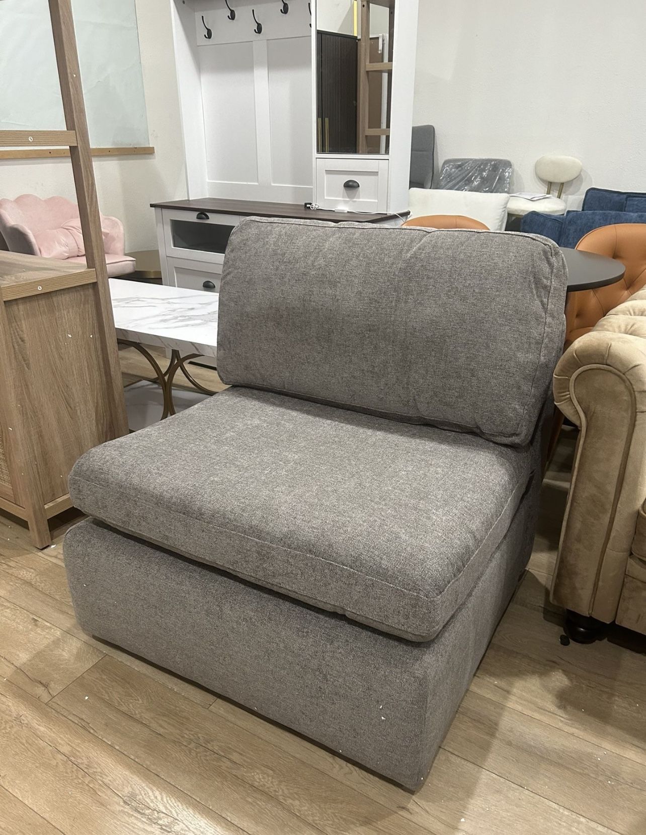 CHITA Modern Upholstered Middle Module for Modular Sectional,Sectional Sofa Couch Accent Armless Chair, Grey
