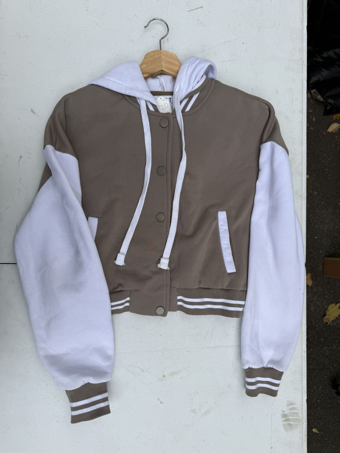 Brown and white varsity jacket (small)