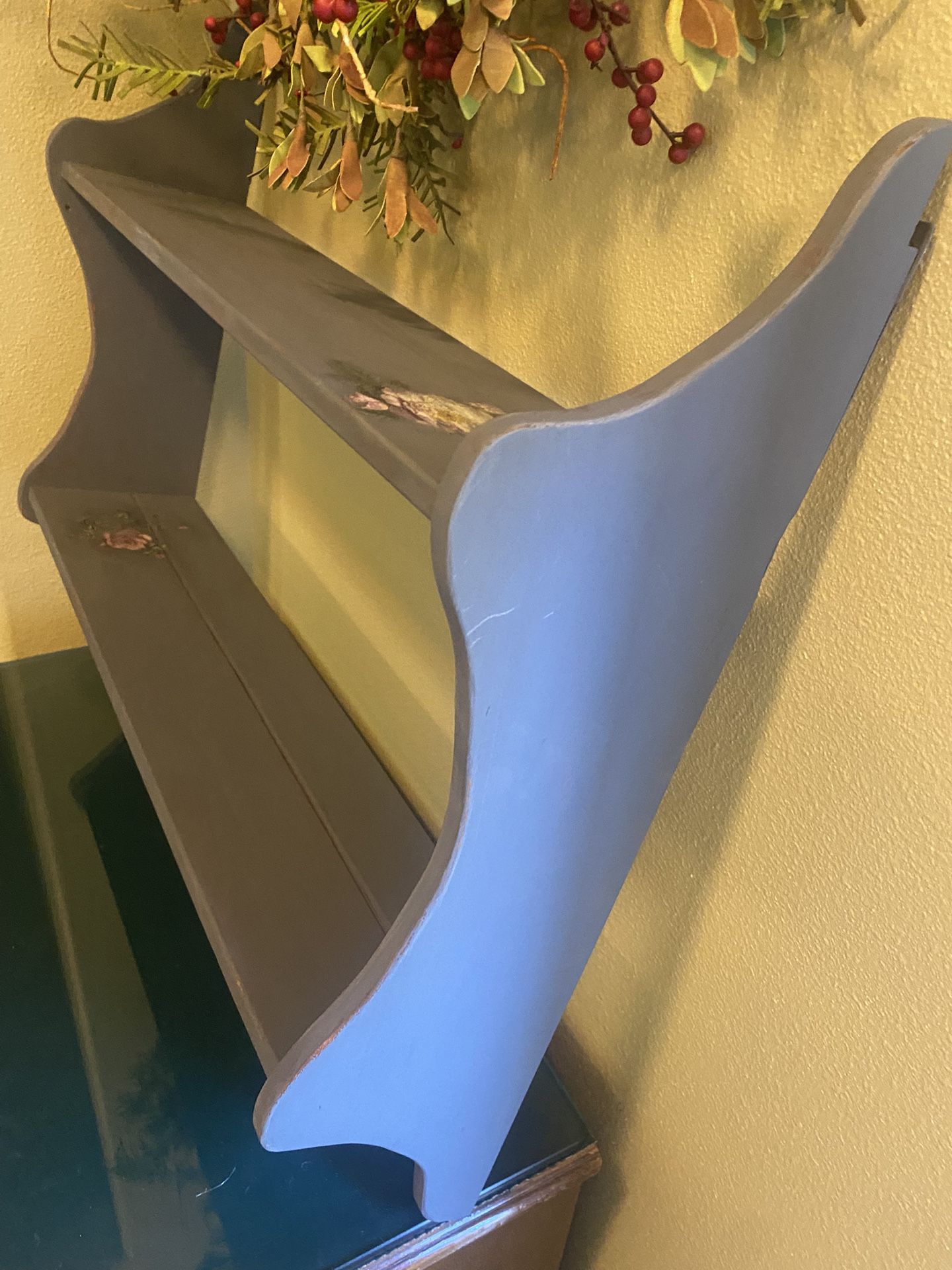 Vintage Wood Shelf With Plate Holder