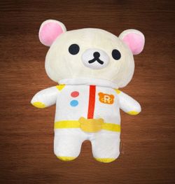 SAN-X KORILAKKUMA RILAKKUMA ASTRONAUT WHITE SPACE SUIT.14”STUFFED ANIMAL