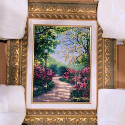 Mossy Oak Walkway Scenic Floral Nature Framed And Signed  Serigraph Post-Impressionism By Schaefer Miles With A Vintage Feel