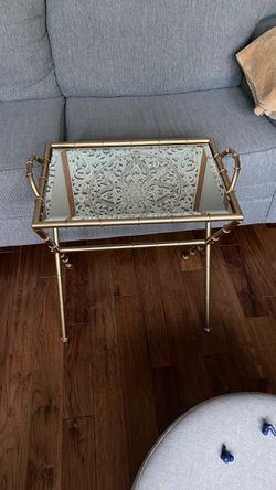 Bamboo Style Gold Metal Mirrored Tray Table