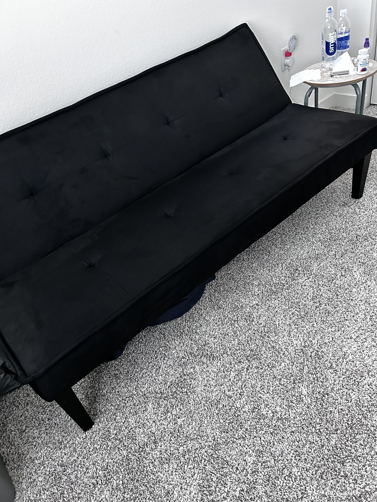 New From Walmart Never Used Need To Sell Not Using It. It’s A Couch. Turns Into A Bed Black Velvet Very Nice.