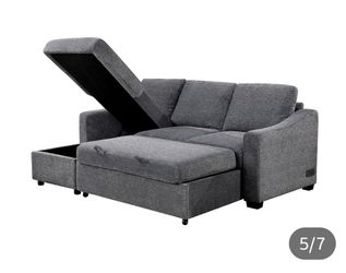 Sleeper Sofa Sectional, Gray Fabric , Reversible Storage Chaise & Sleeper