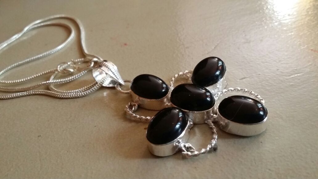 Black onyx pendant Sterling Silver gemstone new necklace chain