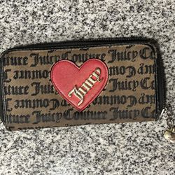 Juicy Couture Zip Around Wallet Brown Pink Heart