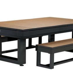 Lanai Outdoor Dining Pool Table Full Set (Obsidian Black)