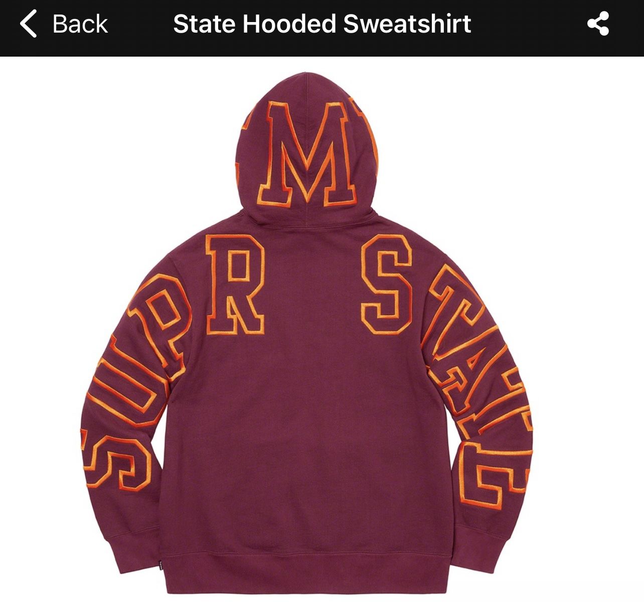 Supreme State Hooded Sweatshirt (Size XL)