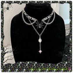 Black Widow Spider Necklace Goth Gothic Witch  Rave Outfit Escape Halloween