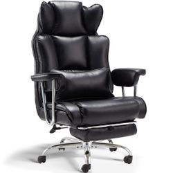 Big and Tall Office Chair with Foot Rest Comfortable Executive Reclining Office Chair Large Leather Chair with Adjustable High Back Heavy Duty for Hea