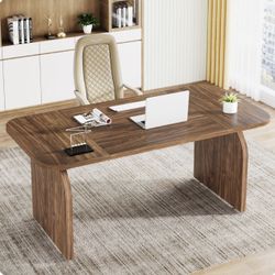 62-inch Farmhouse Executive Desk, Computer Desk Brown 28.53 × 63.0 × 31.5 in, Manufactured Wood