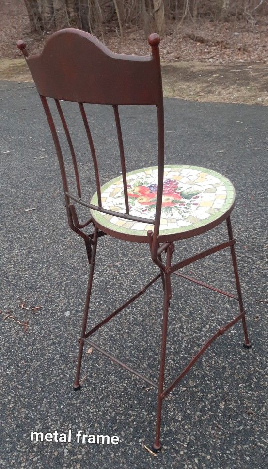 Brown Foldable Mosaic Plant Stand / Metal Foldable Stool / Display Metal Stool