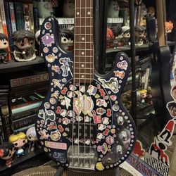 sterling stingray bass guitar w/ hello kitty/soul eater stickers