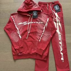 Hellstar Red Hoodie & Sweatpants Set Graphic Logo Men’s Streetwear Tracksuit New Free Shipping