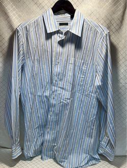 Structure Oxford Mens Shirt Blue White L Cotton Pinstripe Long Sleeve