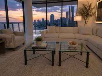 Pair of Square Glass Coffee Tables w/ Metal Base