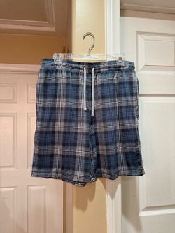 Blue Plaid Drawstring Shorts