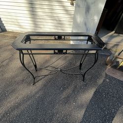 Black Metal And Wood Table With Center Glass