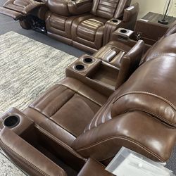 Brand New Real Leather Power Reclining Sofa & Loveseat Set