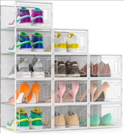 Secret Space 12 Pack Large Shoe Storage Organizer Boxes, Space Saving (White)