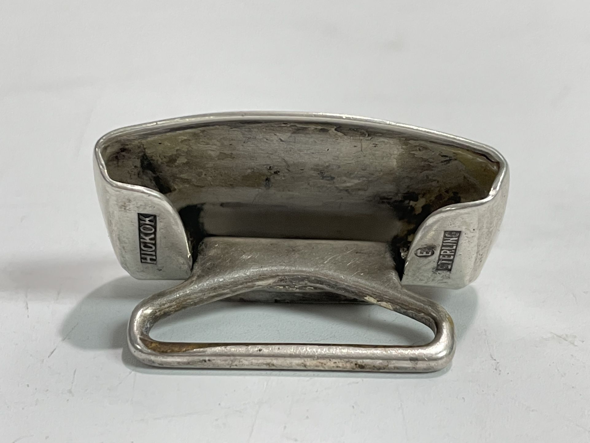 925 Sterling Silver Antique Hickok Etched Belt Buckle