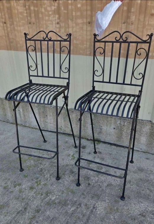 2 Vintage Wrought Iron Fold up Stools