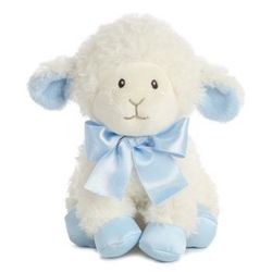 Aurora Baby Blessings White Blue Lamb Sheep 7" Plush Blue Bow