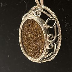 Gold Brown Druisy Stone In Beautiful sterling Pendant And Sterling Chain